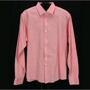 Proper Cloth Button Down Shirt 17.5 36/37 Cotton Linen Blend Mens Salmon Summer